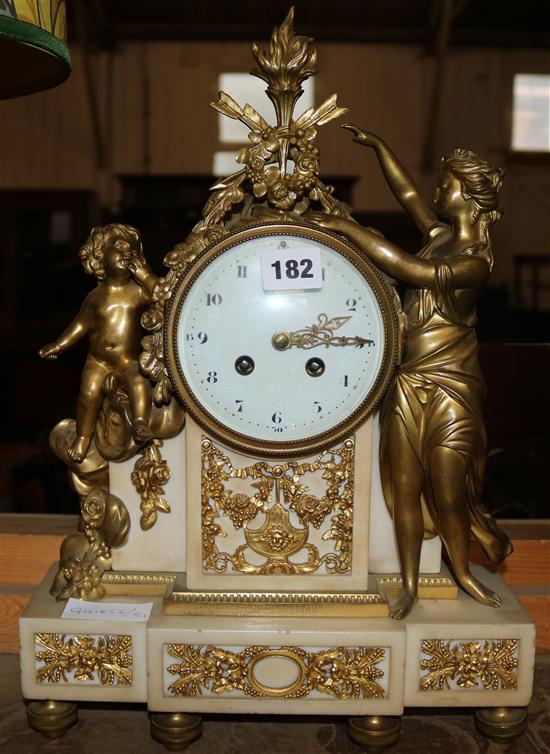 French bronze & marble mantel clock
